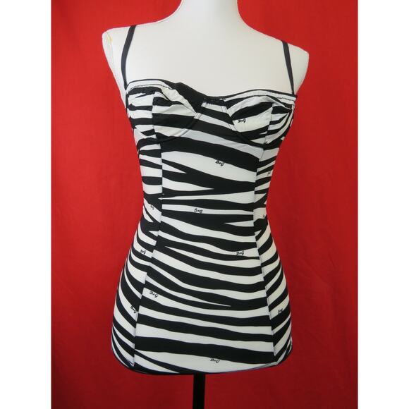 DOLCE & GABBANA M51397 BLACK WHITE ZEBRA LOGO BRA STRETCH DRESS TANK TOP XS - Picture 1 of 12